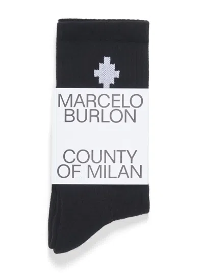 Marcelo Burlon County Of Milan Cross-embroidered Mid-length Socks In Blue