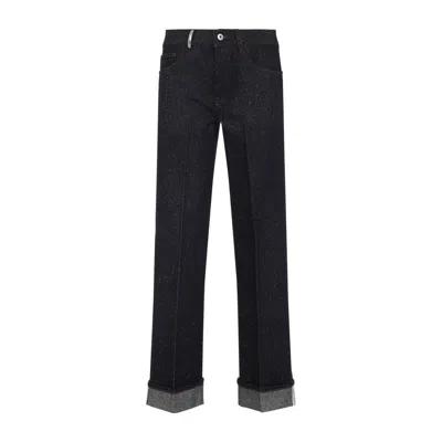 Burberry Cotton Blend Trouser With Metal Belt Loop In Blue