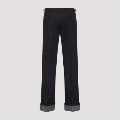 Burberry Cotton Blend Trouser With Metal Belt Loop In Blue