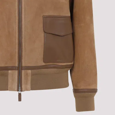 Ralph Lauren Shearling-collared Bomber Jacket In Brown