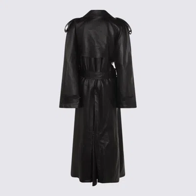 Balenciaga Black Belted Leather Trench Coat