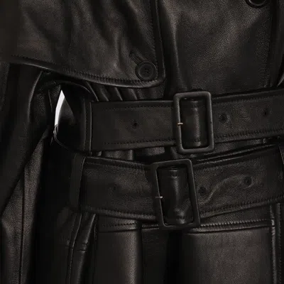 Balenciaga Black Belted Leather Trench Coat
