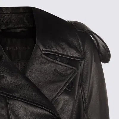 Balenciaga Black Belted Leather Trench Coat