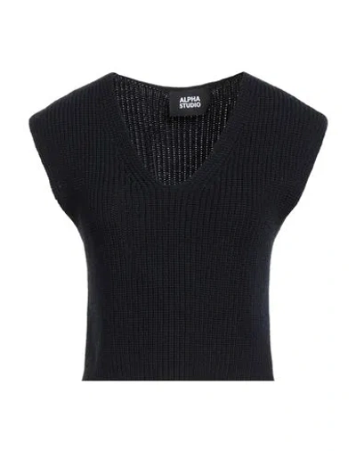 Alpha Studio Woman Sweater Midnight Blue Size 8 Merino Wool In Black
