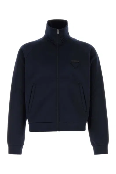 Prada High Collar Cuffs Hem Side Pockets In Blue