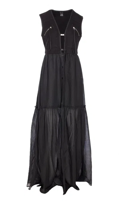 Pinko Robe Longue En Coton Avec Gilet Sans Manches Utilitaire In Black