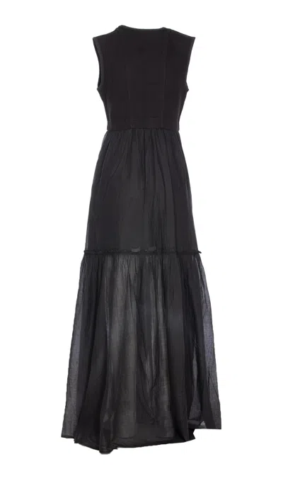 Pinko Robe Longue En Coton Avec Gilet Sans Manches Utilitaire In Black
