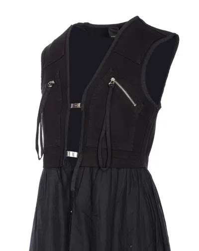 Pinko Robe Longue En Coton Avec Gilet Sans Manches Utilitaire In Black