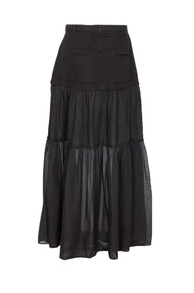 Pinko Long Skirt In Canvas And Cotton Voile In Black