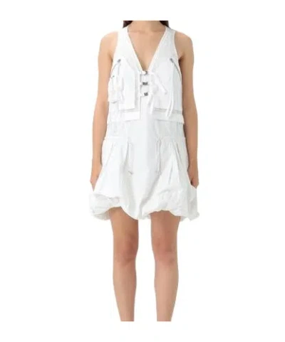 Pinko Waist Drawstring Lace Mini Dress In White