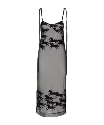 Pinko X Patrick Mcdowell Horse Motif Sheer Midi Dress In Black