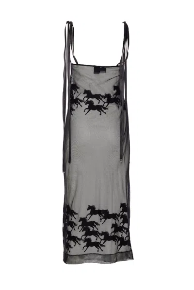 Pinko X Patrick Mcdowell Horse Motif Sheer Midi Dress In Black