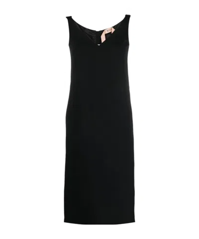 N°21 N21 Ruched-strap V-neck Midi Dress In Black