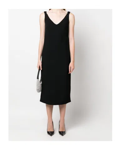 N°21 N21 Ruched-strap V-neck Midi Dress In Black