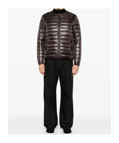 Herno Quilted Brown Down Coat With High Collar In Black