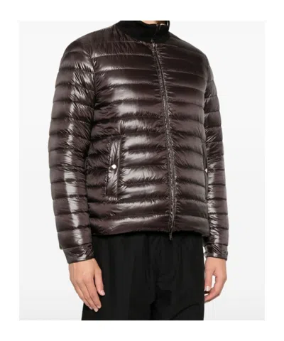 Herno Quilted Brown Down Coat With High Collar In Black