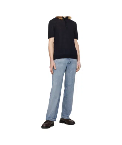 Barena Venezia Short Sleeve Ribbed Polo Shirt In Black