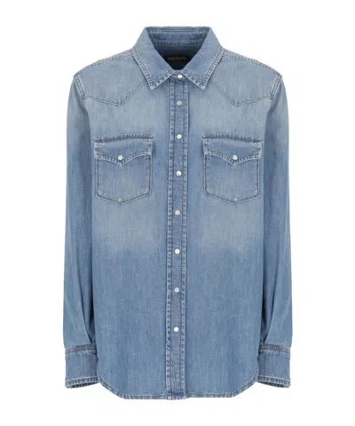 Dondup Timeless Blue Denim Shirt With Flap Pockets In Blue