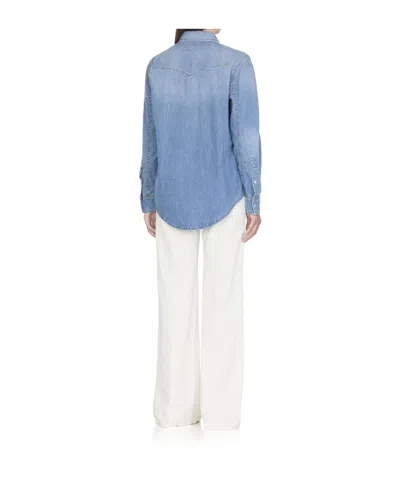 Dondup Timeless Blue Denim Shirt With Flap Pockets In Blue