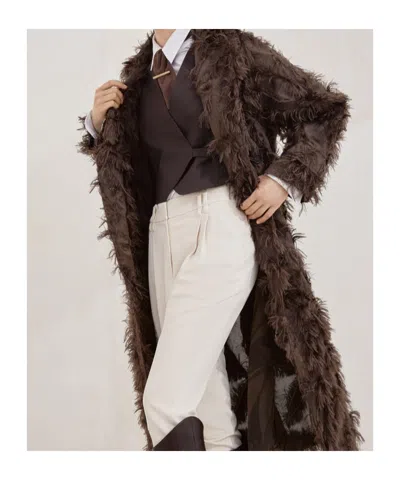 Brunello Cucinelli Women Coat With Fur Details In Brown