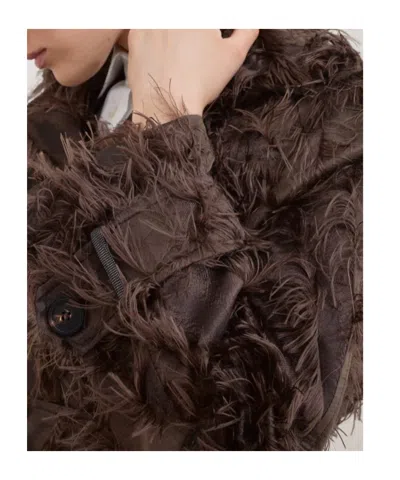 Brunello Cucinelli Women Coat With Fur Details In Brown