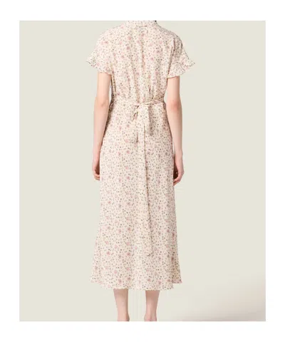Miu Miu Silk Dress With Floral Pattern And Tie Waist In Multi