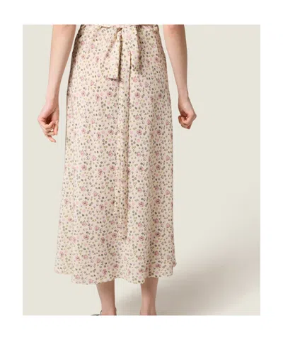 Miu Miu Silk Dress With Floral Pattern And Tie Waist In Multi