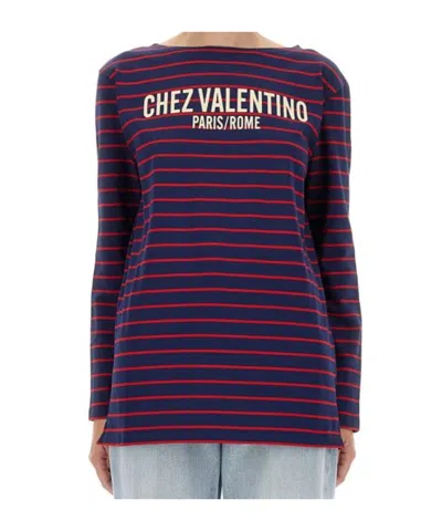 Valentino Striped Cotton Jersey T-shirt In Purple