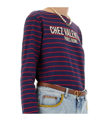 Valentino Striped Cotton Jersey T-shirt In Purple