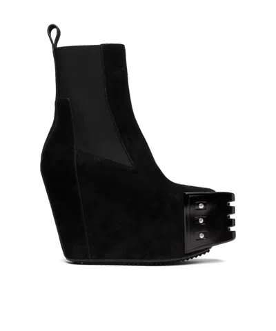 Rick Owens Black Hollywood Grilled Wedge Beatle Chelsea Boots In 09 Black