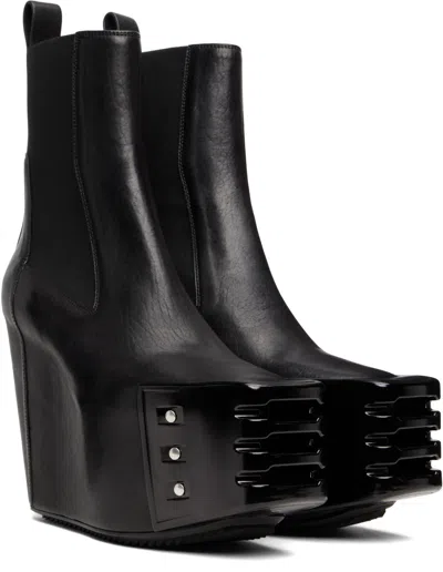 Rick Owens Black Hollywood Grilled Wedge Beatle Chelsea Boots In 09 Black