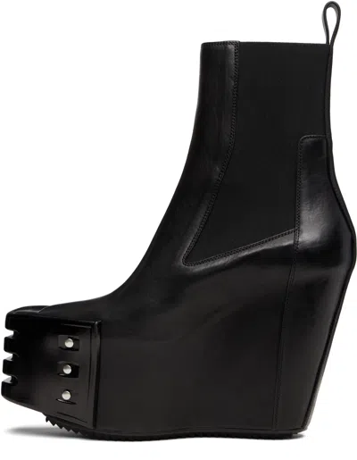 Rick Owens Black Hollywood Grilled Wedge Beatle Chelsea Boots In 09 Black