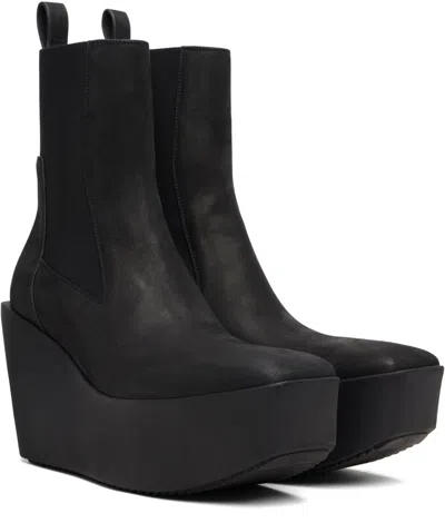 Rick Owens Black Concordians Sliver Platform Beatle Chelsea Boots