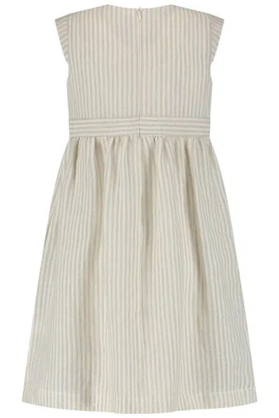 Il Gufo Striped Dress In Neutral