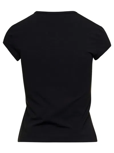 Diesel T-angie Black Crewneck T-shirt With Oval D Logo Embroidery On The Front In Cotton Stretch Woman In Black