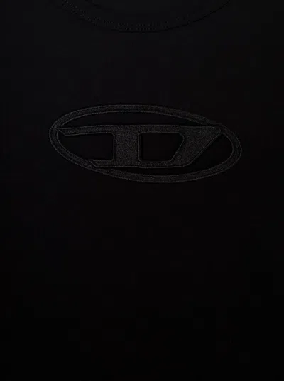 Diesel T-angie Black Crewneck T-shirt With Oval D Logo Embroidery On The Front In Cotton Stretch Woman In Black
