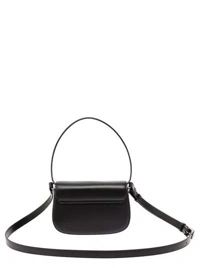 Diesel '1dr' Black Shoulder Bag With Oval D Patch In Leather Woman