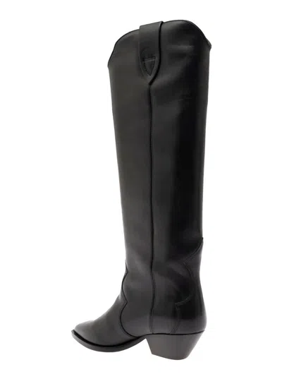 Isabel Marant 'denvee' Black Knee-high Boots With Medium Block Heel In Leather Woman