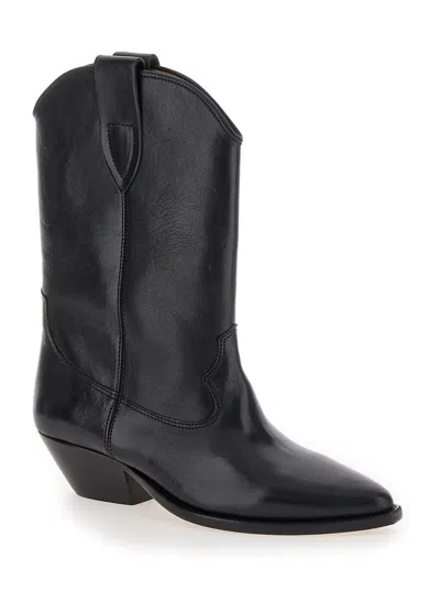 Isabel Marant 'duetro' Black Ankle Boots With Western Heel In Leather Woman