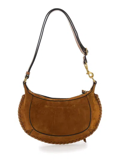 Isabel Marant 'oskan Moon' Brown Crossbody Bag With Front Logo Print In Suede Woman