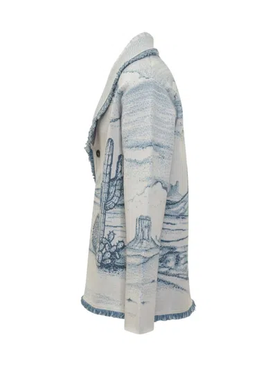 Alanui Silent Rider Landscape-intarsia Fringed Cardigan In Gray