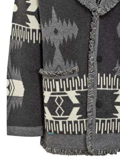 Alanui Icon Jacquard Fringed Cardigan In Black