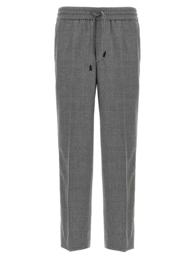 Brioni Elastic Waistband Trousers With Side And Back Pockets In Gray