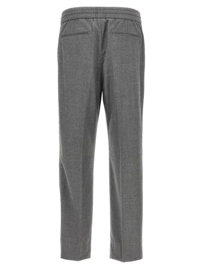 Brioni Elastic Waistband Trousers With Side And Back Pockets In Gray