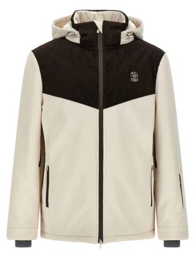 Brunello Cucinelli Corduroy Insert Ski Jacket Puffer Jackets Multicolor In Neutral