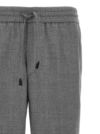 Brioni Elastic Waistband Trousers With Side And Back Pockets In Gray