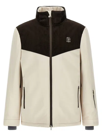 Brunello Cucinelli Corduroy Insert Ski Jacket Puffer Jackets Multicolor In Neutral