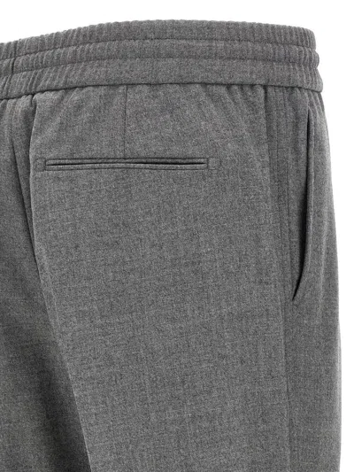 Brioni Elastic Waistband Trousers With Side And Back Pockets In Gray
