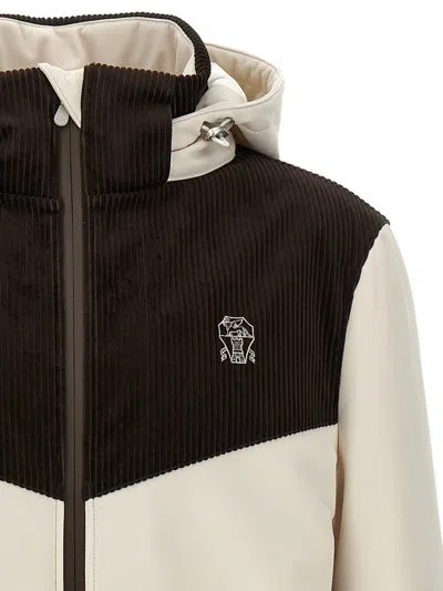 Brunello Cucinelli Corduroy Insert Ski Jacket Puffer Jackets Multicolor In Neutral
