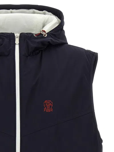 Brunello Cucinelli Water-repellent Technical Fabric Hooded Vest In Blue